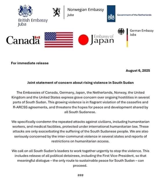 Repeated calls for deescalation of violence on innocent civilians, and the release of First Vice President Machar and other political detainees that would pave the way for a return to dialogue continue to fall on deaf ears. <a href="/StateDept/">Department of State</a>  <a href="/IGADsecretariat/">IGAD Secretariat</a> <a href="/RJMECsouthsudan/">RJMEC South Sudan</a>