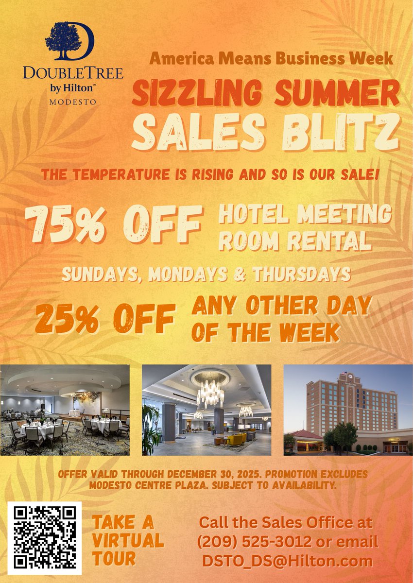 Hilton_Modesto's tweet image. The floaties are on and the deals are HOT! 🔥

At #DoubleTreeModesto, we’re diving into America Means Business Week with unbeatable savings during our Sizzling Summer Sales Blitz! ☀️💼

📞 (209) 525-3012
📧 DSTO_DS@Hilton.com
🎥 hil.tn/oooici