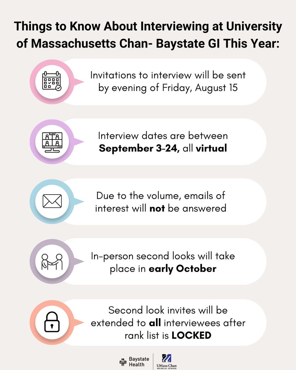 🚨 Calling all future GI fellows! 🌟
With the interview 📅 season coming up, here’s what to expect during the #GI #Fellowship interview process at UMass Chan - Baystate Gastroenterology fellowship🏥
We're excited to meet you! 💬 #MedTwitter #GiTwitter #Match2026