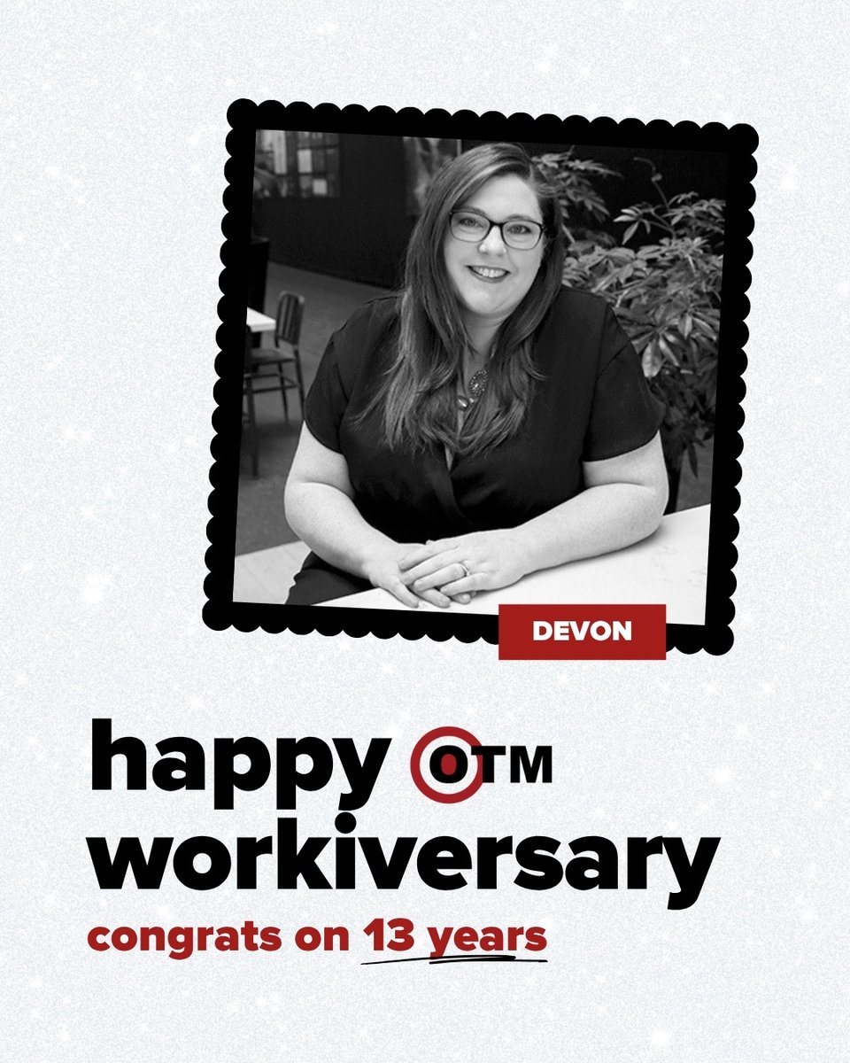 OnTheMarkComm's tweet image. Happy 𝑾𝒐𝒓𝒌i𝒗𝒆𝒓𝒔𝒂𝒓𝒚 to OTM Senior Graphic Designer, Devon! ⁠Today, we are celebrating her 13th year being with OTM. Join us in the celebration and congratulate Devon on this re𝗠𝗔𝗥𝗞able milestone! 🎉✨🎯

. . . 

#onthemark #communications #marketingagencies #nj