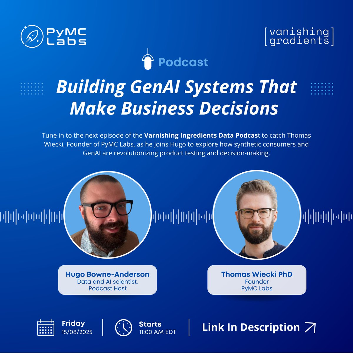PyMC Labs (@pymc_labs) on Twitter photo Can LLMs make business decisions you'd actually trust?
<a href="/twiecki/">Thomas Wiecki</a> joins <a href="/hugobowne/">Hugo Bowne-Anderson</a> to share how #PyMC Labs is building GenAI systems for clients like Colgate
🧪 Real-world use cases 📊 90% accuracy 🔁 Closed-loop systems
🔗 dub.link/genai-decision
#GenAI #LLMsystems Can LLMs make business decisions you'd actually trust?
<a href="/twiecki/">Thomas Wiecki</a> joins <a href="/hugobowne/">Hugo Bowne-Anderson</a> to share how #PyMC Labs is building GenAI systems for clients like Colgate
🧪 Real-world use cases 📊 90% accuracy 🔁 Closed-loop systems
🔗 dub.link/genai-decision
#GenAI #LLMsystems