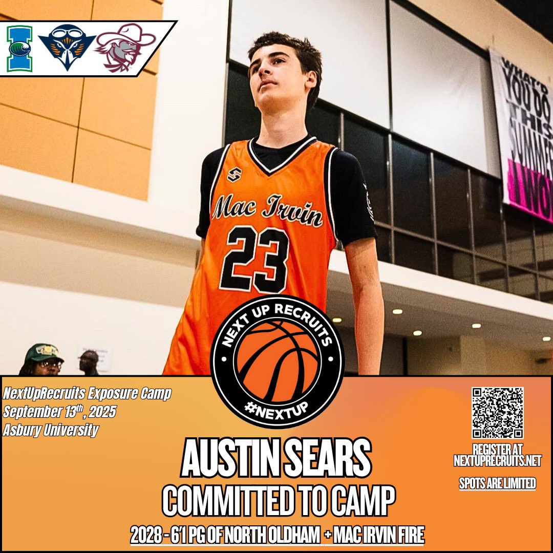 NextUpRecruits (@nextuprecruits) on Twitter photo 2028 - 6’1 PG Austin Sears (<a href="/austinsears0/">Austin Sears</a>) of <a href="/nohs_basketball/">North Oldham Basketball</a> / <a href="/MacIrvinFire1/">MacIrvinFire</a> has registered for our exposure camp at Asbury U on September 13th.
One of the most efficient 15U scorers on the EYBL circuit. Recently offered by EKU.
Register Here: nextuprecruits.sportngin.com/register/form/… 2028 - 6’1 PG Austin Sears (<a href="/austinsears0/">Austin Sears</a>) of <a href="/nohs_basketball/">North Oldham Basketball</a> / <a href="/MacIrvinFire1/">MacIrvinFire</a> has registered for our exposure camp at Asbury U on September 13th.
One of the most efficient 15U scorers on the EYBL circuit. Recently offered by EKU.
Register Here: nextuprecruits.sportngin.com/register/form/…