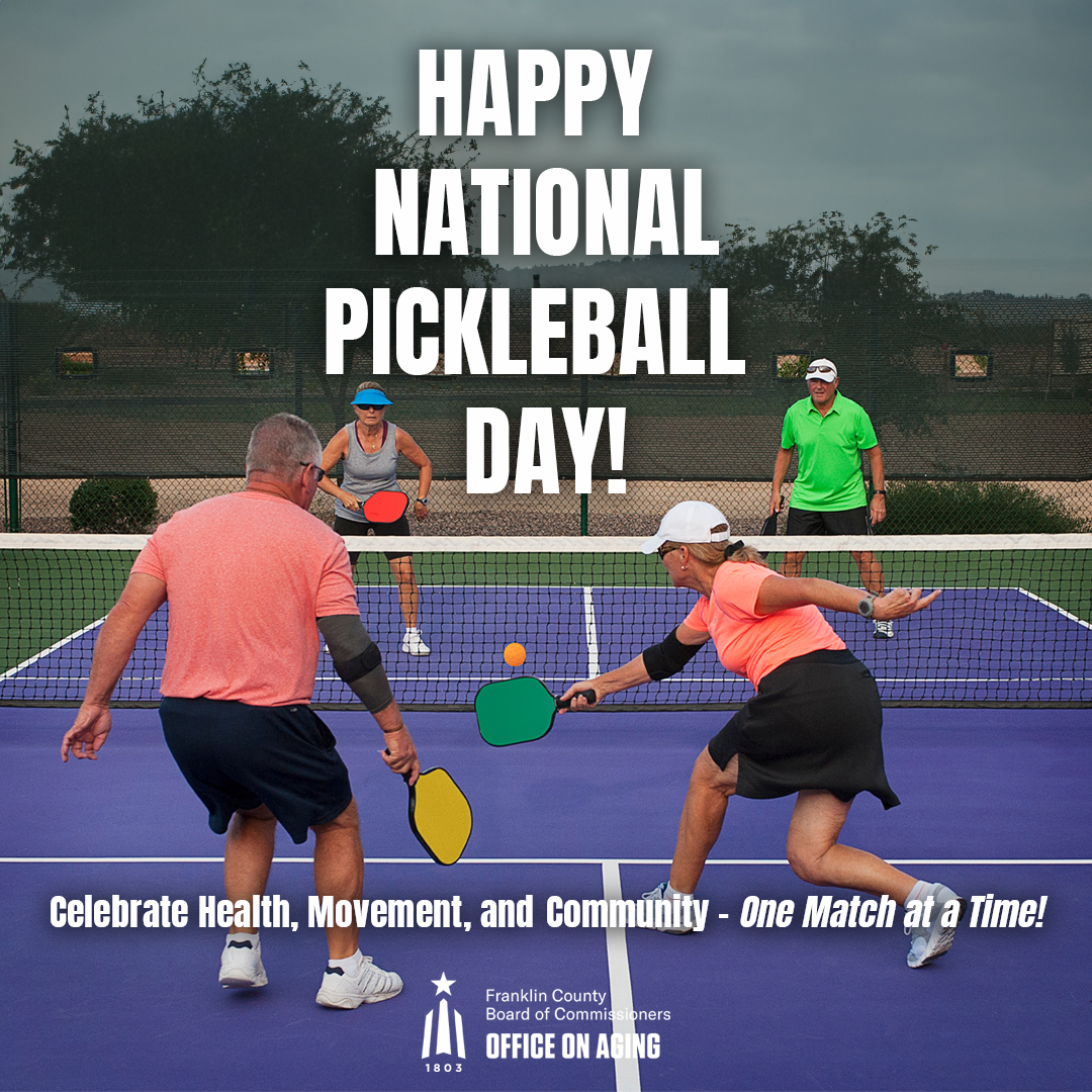 🏓 Happy National Pickleball Day!
Pickleball = fun, fitness &amp; friends — especially for seniors!
🧠 Boosts brainpower
💪 Good for the heart
❤️ Even better with friends

Many Franklin County centers offer beginner-friendly classes + open play for older adults. Grab a paddle &amp; join!