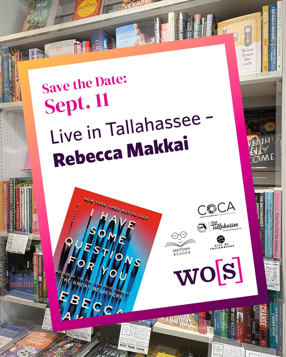 WordOf SouthFestival (@wordofsouthfest) on Twitter photo Don’t miss an evening with bestselling author Rebecca Makkai (The Great Believers, I Have Some Questions for You)!
🗓️ 9/11 | 6:30 PM
📍 Maguire Center
🎟️ Tickets: midtownreader.com/product/rebecc…
Presented by @WordofSouth & @MidtownReader | Supported by <a href="/TallahasseeArts/">COCA / Tallahassee Arts</a> Don’t miss an evening with bestselling author Rebecca Makkai (The Great Believers, I Have Some Questions for You)!
🗓️ 9/11 | 6:30 PM
📍 Maguire Center
🎟️ Tickets: midtownreader.com/product/rebecc…
Presented by @WordofSouth & @MidtownReader | Supported by <a href="/TallahasseeArts/">COCA / Tallahassee Arts</a>