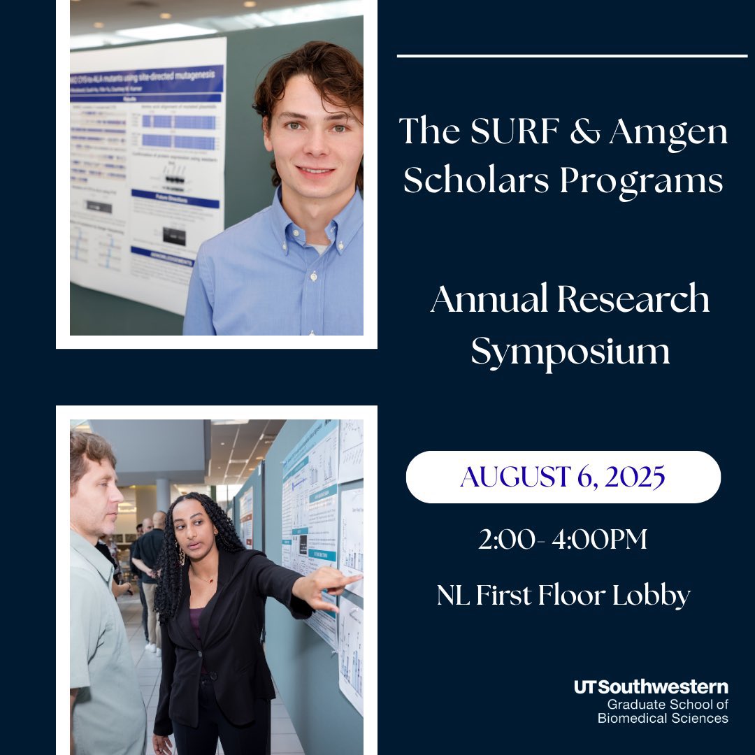 Dr. Arnaldo Díaz (@adiaz_phd) on Twitter photo ⭐️Happening Today!
Annual SURF & Amgen Scholars Research Symposium. 🧫🔬🧪
Join us as we celebrate the accomplishments of our scholars and showcase the impactful research they’ve conducted this summer. <a href="/UTSWGradSchool/">UTSW Graduate School of Biomedical Sciences</a> <a href="/RTPatUTSW/">UTSW GSBS Research Training Programs</a> <a href="/UTSWMedCenter/">UT Southwestern Medical Center</a> ⭐️Happening Today!
Annual SURF & Amgen Scholars Research Symposium. 🧫🔬🧪
Join us as we celebrate the accomplishments of our scholars and showcase the impactful research they’ve conducted this summer. <a href="/UTSWGradSchool/">UTSW Graduate School of Biomedical Sciences</a> <a href="/RTPatUTSW/">UTSW GSBS Research Training Programs</a> <a href="/UTSWMedCenter/">UT Southwestern Medical Center</a>