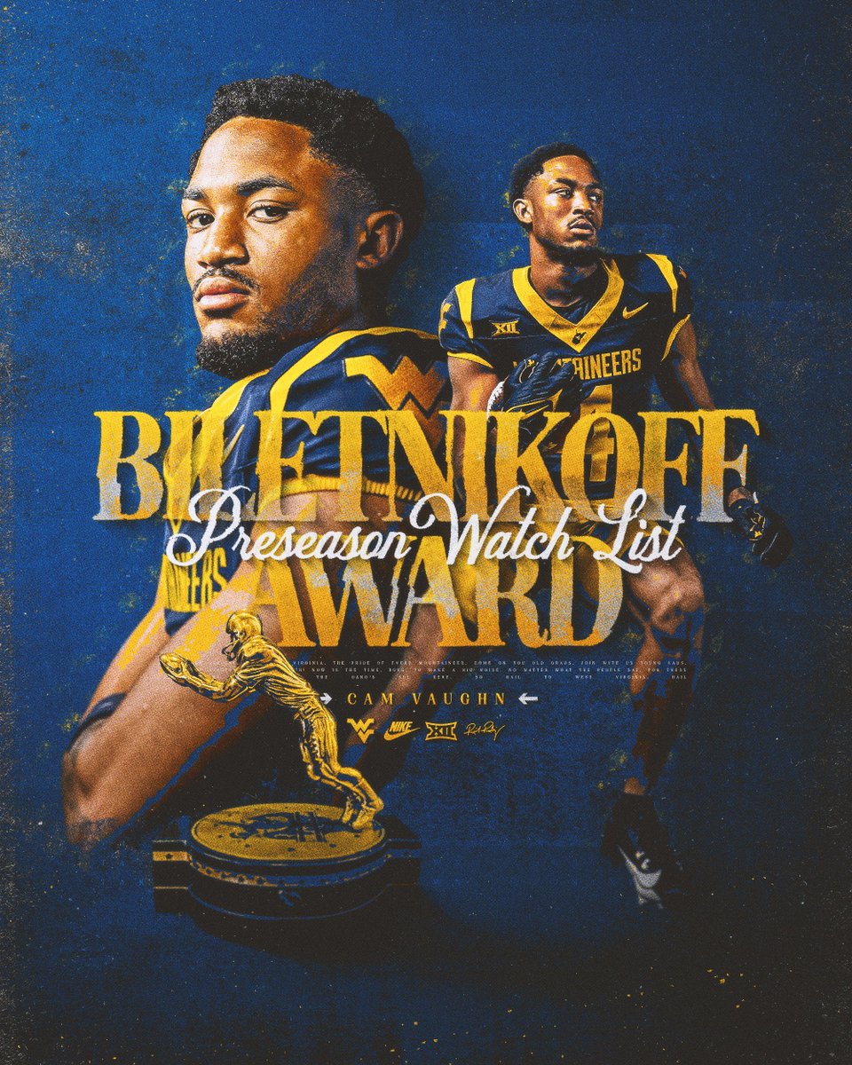 West Virginia Football (@wvufootball) on Twitter photo Biletnikoff Award Preseason Watch List selection, ๐๐๐ฆ ๐๐๐ฎ๐ ๐ก๐ง
โญ๏ธ <a href="/camvaughn4_/">cam vaughn</a> Biletnikoff Award Preseason Watch List selection, ๐๐๐ฆ ๐๐๐ฎ๐ ๐ก๐ง
โญ๏ธ <a href="/camvaughn4_/">cam vaughn</a>