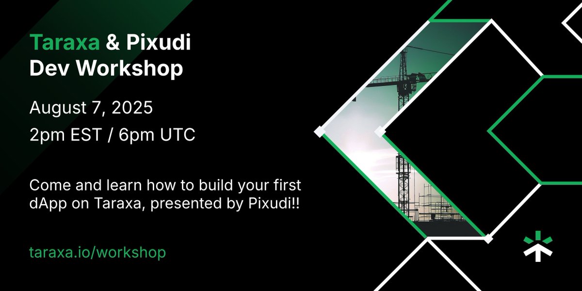 Reminder that we'll be co-host a technical workshop with <a href="/thepixudi/">Pixudi</a> tomorrow!! 

📅 August 7, 2025
🕑 2PM EST / 6PM UTC
📣 taraxa.io/workshop 

Pixudi has generously offered to conduct an in-depth session on how to build your first dApp on the Taraxa network. Drop by if