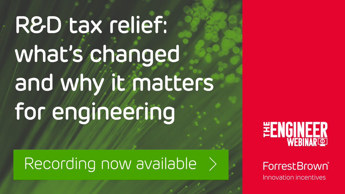 In our recent webinar with The Engineer, James Dudbridge and Jayne Stokes covered what's changed in R&amp;D tax relief and why it matters to #engineers. 

If you'd like to hear their insights, sign up now to view the recording. 

bigmarker.com/ma-business/r-…