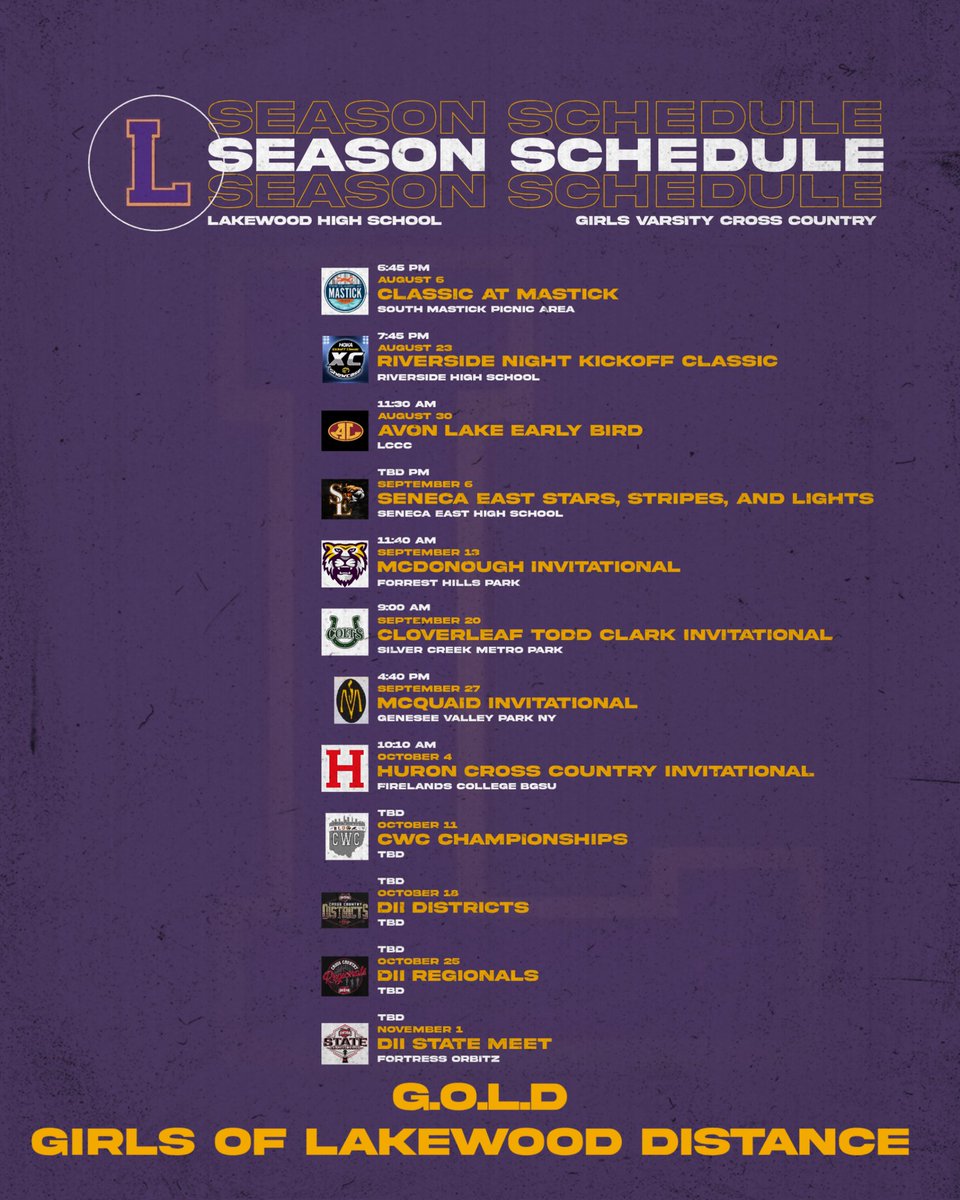 LHS Cross Country (@lkwdlhsxc) on Twitter photo 🚨2025 XC SEASON SCHEDULE🚨
Come support our XC Teams this season as both GOLD (Girls of Lakewood Distance) & Bold (Boys Of Lakewood Distance) get after it.
<a href="/Lkwd_LHS/">Lakewood High School</a> <a href="/LHS_ABOOSTERS/">LHSAthleticBoosters</a> <a href="/LkwdAthletics/">LakewoodHS Athletics</a> <a href="/LkwdLHSTrakFld/">LHS Girls Trk&Fld</a> <a href="/lkwdrecleslie/">Leslie Favre Krogman</a> <a href="/LkwdSchools/">Lakewood OH Schools</a> <a href="/LkwdRec/">Lakewood Recreation</a> <a href="/LakewoodOhio/">City of Lakewood</a> 🚨2025 XC SEASON SCHEDULE🚨
Come support our XC Teams this season as both GOLD (Girls of Lakewood Distance) & Bold (Boys Of Lakewood Distance) get after it.
<a href="/Lkwd_LHS/">Lakewood High School</a> <a href="/LHS_ABOOSTERS/">LHSAthleticBoosters</a> <a href="/LkwdAthletics/">LakewoodHS Athletics</a> <a href="/LkwdLHSTrakFld/">LHS Girls Trk&Fld</a> <a href="/lkwdrecleslie/">Leslie Favre Krogman</a> <a href="/LkwdSchools/">Lakewood OH Schools</a> <a href="/LkwdRec/">Lakewood Recreation</a> <a href="/LakewoodOhio/">City of Lakewood</a>