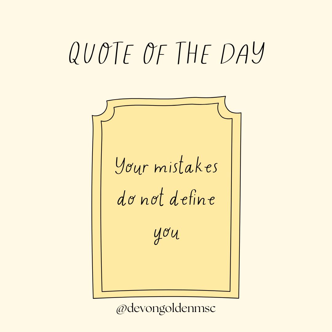 devongoldenmsc's tweet photo. 🌿 Quote of the Day 🌿

We all make mistakes—but they are not the measure of who we are. Growth, healing, and learning are part of the journey. 💛

✨ Be kind to yourself today.

#QuoteOfTheDay #MentalHealthMatters #YouAreNotYourMistakes #SelfCompassion  #DevonGolden https://t.co/Oq7NtnBrAE