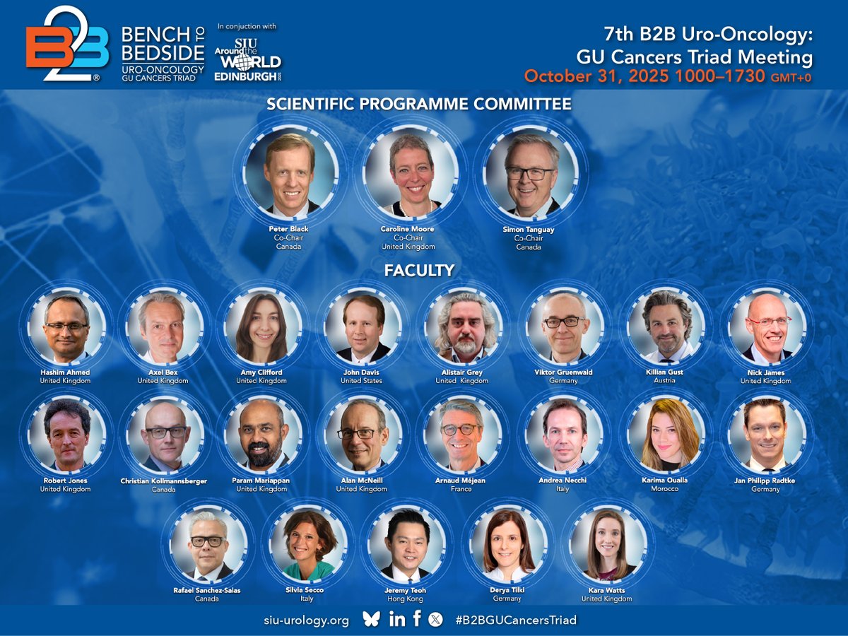 SIU-Urology (@siu_urology) on Twitter photo 🚨 PROGRAMME ANNOUNCEMENT 🚨
Join world-renowned experts at #SIU2025Edinburgh for the 7th B2B GU Cancers Triad Meeting. Prepare for a dynamic event dedicated to cutting-edge advances in the management of the most prevalent GU malignancies: prostate, bladder, and kidney cancers. 🚨 PROGRAMME ANNOUNCEMENT 🚨
Join world-renowned experts at #SIU2025Edinburgh for the 7th B2B GU Cancers Triad Meeting. Prepare for a dynamic event dedicated to cutting-edge advances in the management of the most prevalent GU malignancies: prostate, bladder, and kidney cancers.