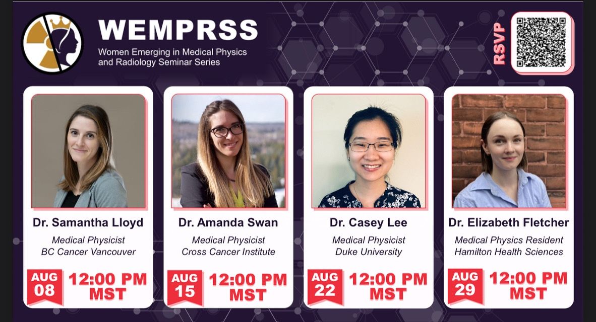 COMP Students and Residents (@comptrainees) on Twitter photo π Join the Women Emerging in Medical Physics & Radiology Seminar Series (WEMPRSS)!
π Fridays in August, 12β1 PM MST via Zoom
π Register: lnkd.in/gQmqRKfv
π§ lsmart@ualberta.ca / klautaut@ualberta.ca π Join the Women Emerging in Medical Physics & Radiology Seminar Series (WEMPRSS)!
π Fridays in August, 12β1 PM MST via Zoom
π Register: lnkd.in/gQmqRKfv
π§ lsmart@ualberta.ca / klautaut@ualberta.ca