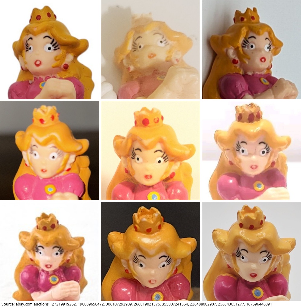 Supper Mario Broth (@mariobrothblog) on Twitter photo Due to the imprecise manufacturing methods used to produce officially licensed 1989 Princess Peach cake toppers, a majority of the figurines suffer from eye misalignment in various degrees of severity. Due to the imprecise manufacturing methods used to produce officially licensed 1989 Princess Peach cake toppers, a majority of the figurines suffer from eye misalignment in various degrees of severity.