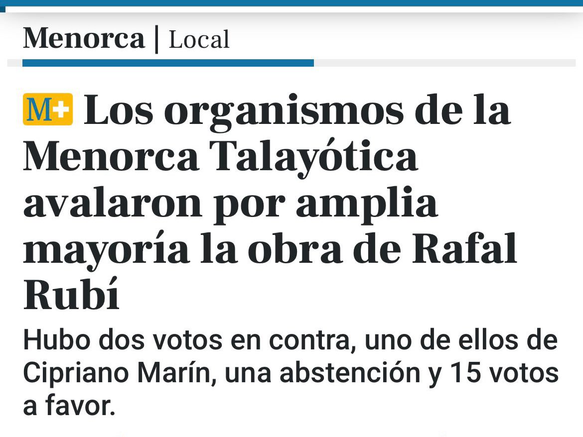 8 años de inacción prometiendo tirar el puente y nada❌

Ahora, PSOE y MÉS intentan impedir el proyecto del Consell del PP que protege el patrimonio y resuelve un punto negro.

Los menorquines merecen soluciones, no una oposición que ni hace, ni deja hacer.