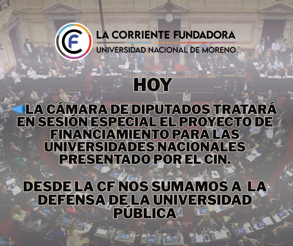📚 ¡HOY ES EL DÍA! 📢 DEFENDAMOS LA UNIVERSIDAD PÚBLICA 🎓 La Cámara de Diputados 🏛 tratará el proyecto de financiamiento para nuestras Universidades Nacionales, presentado por el CIN. ¡Tu apoyo es clave!💪 #UniversidadPública #FinanciamientoUniversitario