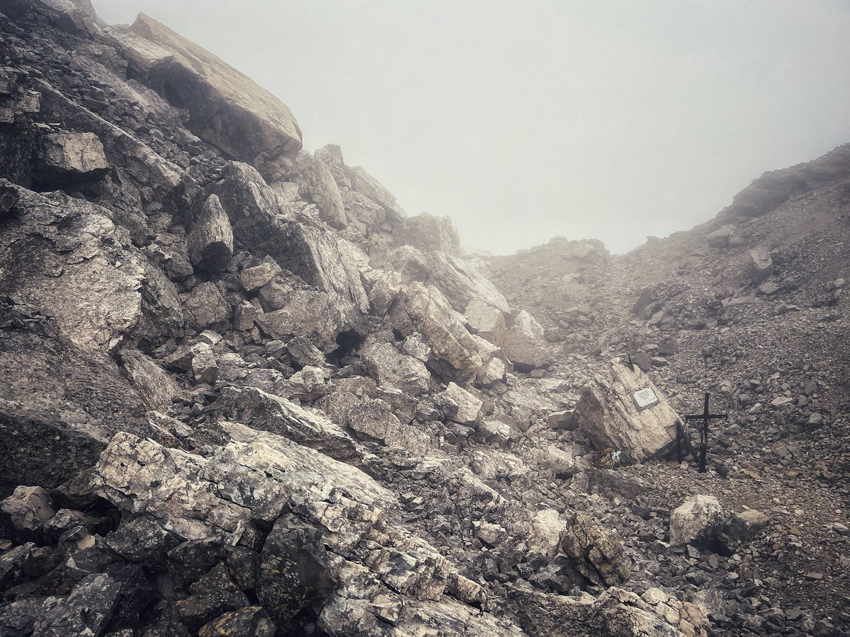 Quite pleased with this photo…the collapsed remains of the Dente Italiano position on Monte Pasubio. When the Austrians fired a 50-tonne mine beneath it, in March 1918, around 40 Italian soldiers were entombed here.