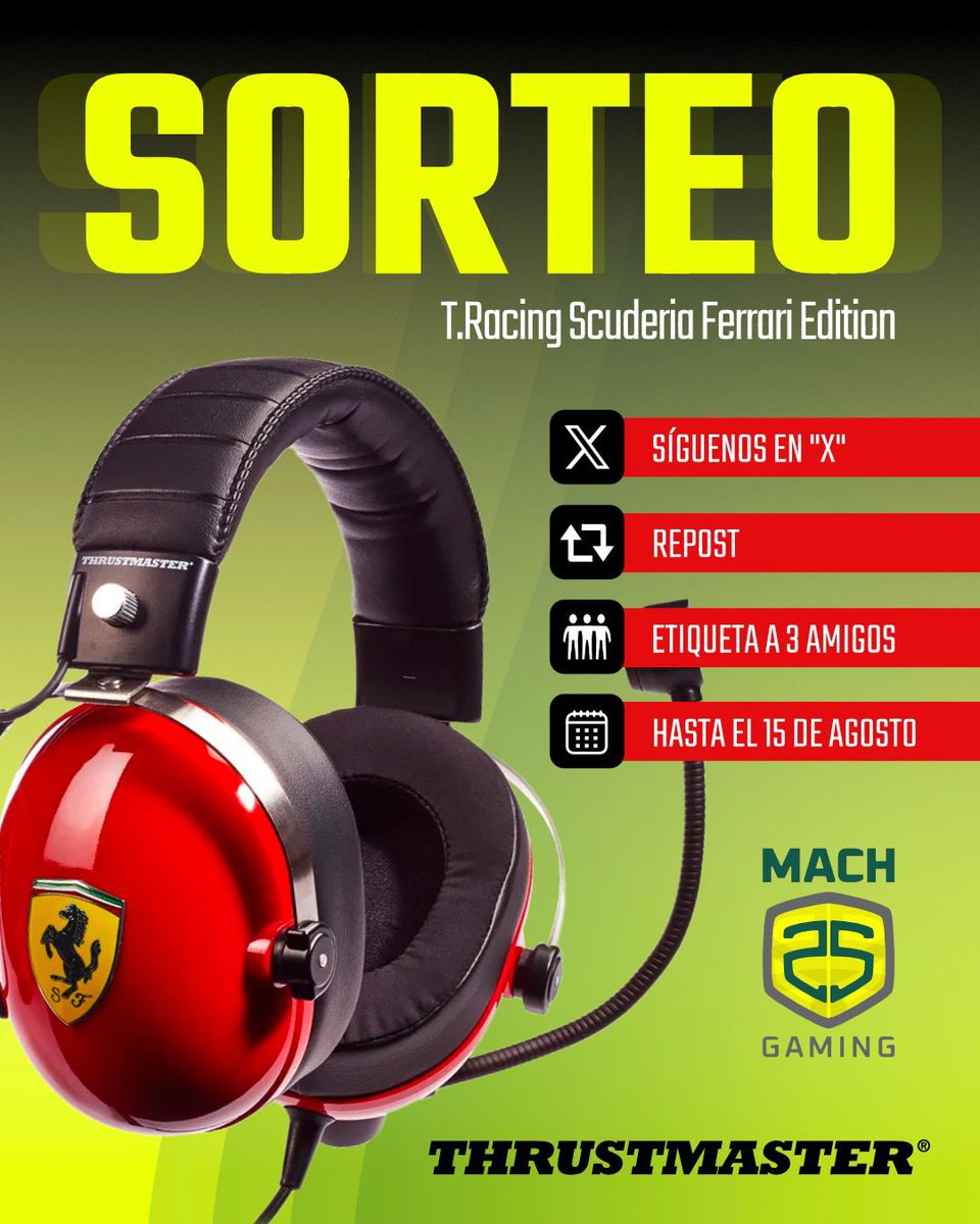 Mach25 Gaming (@mach25gaming) on Twitter photo 🎁 ¡SORTEO ACTIVO! 🎮
¿Quieres ganar estos auriculares <a href="/TMThrustmaster/">Thrustmaster Official</a>?
✅ Sigue esta cuenta
🔁 Repostea este post
👥 Etiqueta a 3 amigos
📅 Participa hasta el 15 de agosto.
📢 Ganador/a anunciado el 16 en este mismo post. ¡Suerte! 🍀
#Sorteo #Giveaway #Ferrari 🎁 ¡SORTEO ACTIVO! 🎮
¿Quieres ganar estos auriculares <a href="/TMThrustmaster/">Thrustmaster Official</a>?
✅ Sigue esta cuenta
🔁 Repostea este post
👥 Etiqueta a 3 amigos
📅 Participa hasta el 15 de agosto.
📢 Ganador/a anunciado el 16 en este mismo post. ¡Suerte! 🍀
#Sorteo #Giveaway #Ferrari