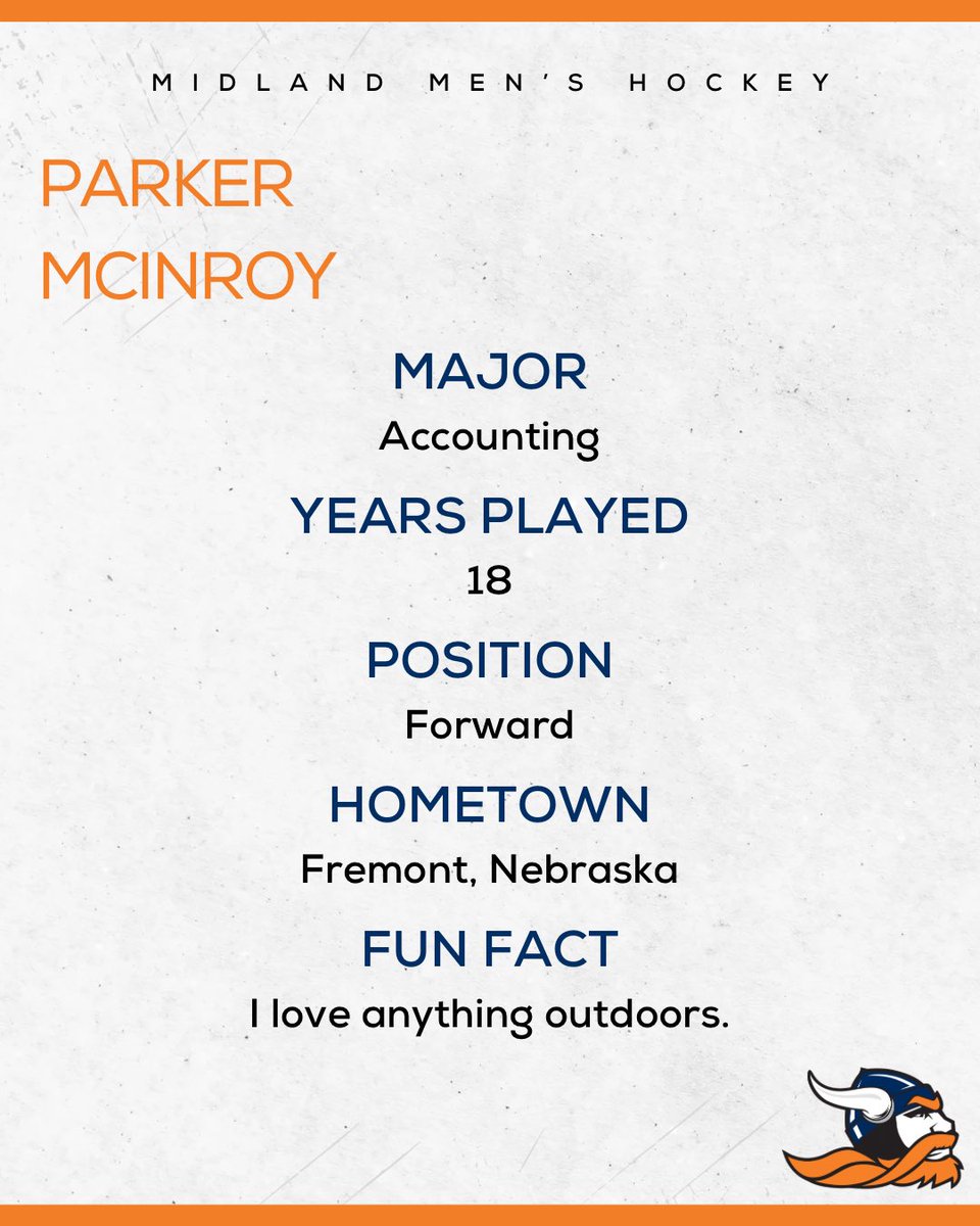 🚨INCOMING WARRIOR🚨

New season, new faces on the ice🏒 Get to know Parker McInroy as he gears up for the 2025-2026 season!

#Midlanduniversity #Midlandhockey #warriors #nebraska