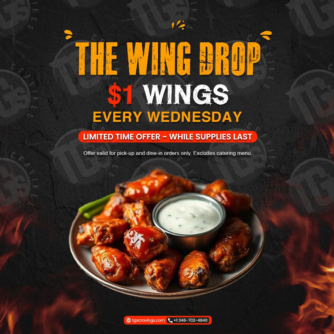 tgscravings's tweet photo. 🍗 $1 Wings? Yes, really. No limit, no minimum. Just pure wing madness every Wednesday. Available for a limited time only.

👉 Order Now: https://t.co/HftM06Jdor

#TGsCravings #TexMex #TexMexFood #Halal #ZabihaHalal #HalalFood #Food #HalalRestaurant #Foodies #FoodLovers #Restaurants #RichmondRestaurant #ExploreFood #Wings #TheWingDrop #OneDollarWings #1DollarWings #WingMadness #LimitedTimeOffer #WingDropWednesday