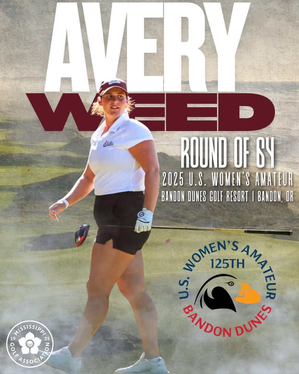 Mississippi's own Avery Weed (Ocean Springs) made it to match play at the 2025 U.S. Women's Amateur! She tees off at 2:00 PM central time against Thailand's Nena Wongthanavimok (34-seed)! Follow live scoring at championships.usga.org/uswomensamateu…

GO AVERY GO!