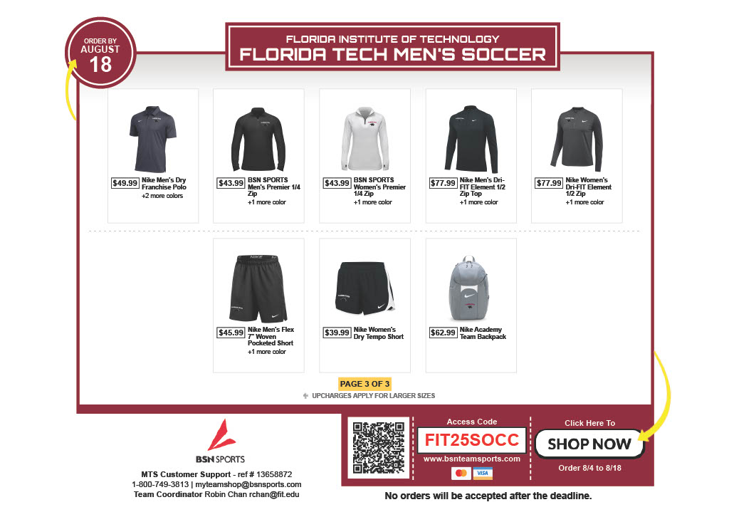 Florida Tech Men's Soccer Team Store is LIVE🔥

Support Panther Men's Soccer and rock the newest gear today💪

Use the link below to order, shop closes 08/18/2025❗️

Shop Link - bit.ly/47cEdOJ
