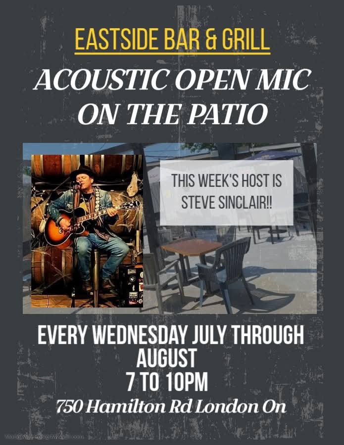 Come out and join us on the patio this evening for another great Acoustic Open Mic! This week's guest host is STEVE SINCLAIR!! So bring your guitars and come play some tunes! 7 to 10pm. #livemusic #londonontario #acousticguitar #openmic #acoustic #patio