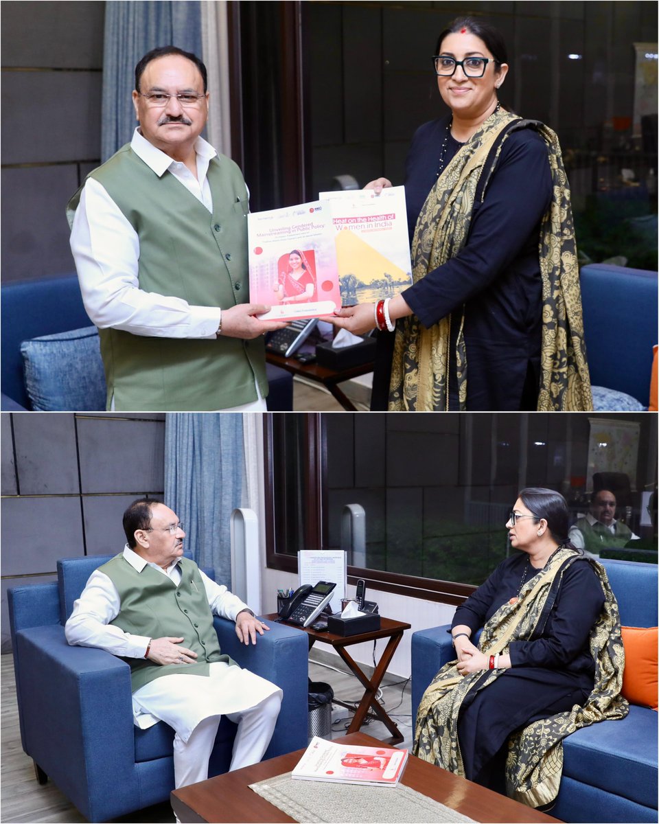 Honoured to meet BJP National President Shri <a href="/JPNadda/">Jagat Prakash Nadda</a> ji in New Delhi today for a wide-ranging discussion on further embedding gender equity at the heart of public policy and institutional governance.

Presented two pathbreaking reports released under the aegis of the Alliance