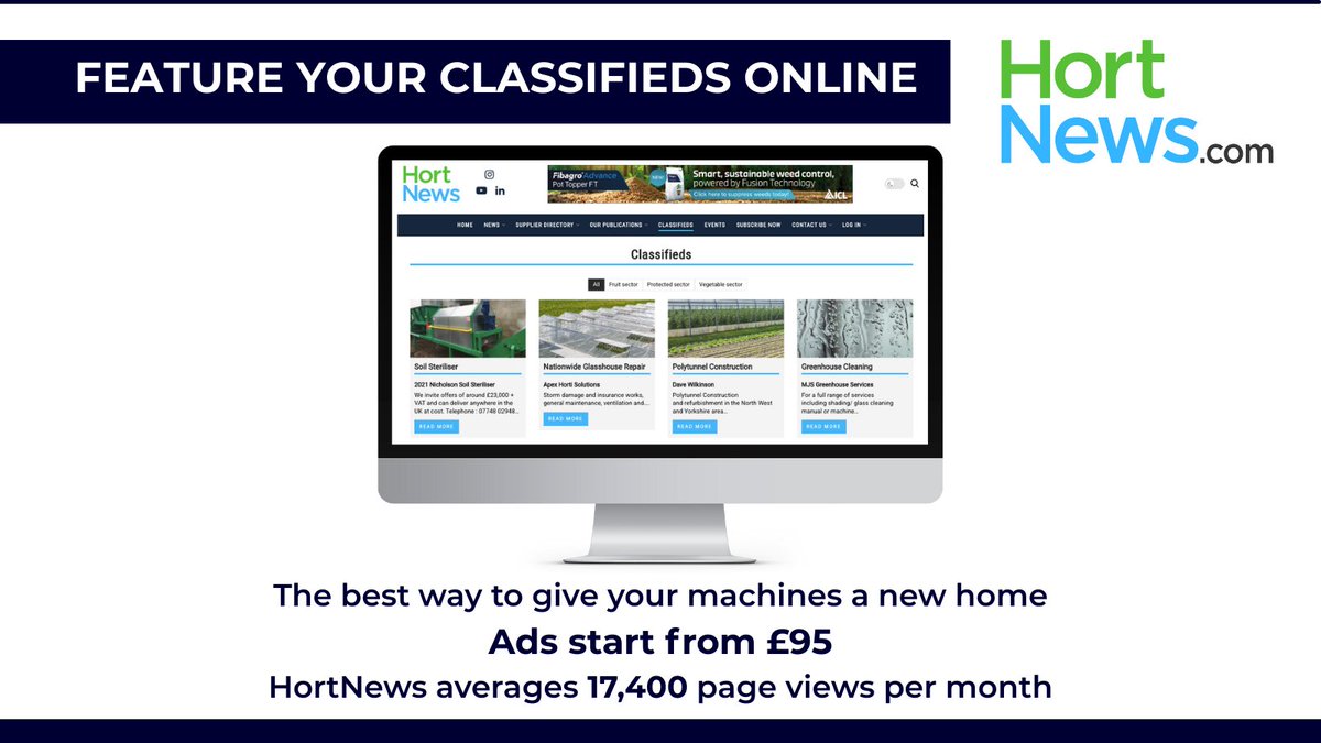ACT Fruit Grower (@actfruitgrower) on Twitter photo CLASSIFIED LISTINGS - A quick, easy way to get your products, machines & services in front of the HortNews audience.
Get in touch to find out more - 01622 695656 - dan.jobson@actpub.co.uk
#classifieds #machinery CLASSIFIED LISTINGS - A quick, easy way to get your products, machines & services in front of the HortNews audience.
Get in touch to find out more - 01622 695656 - dan.jobson@actpub.co.uk
#classifieds #machinery
