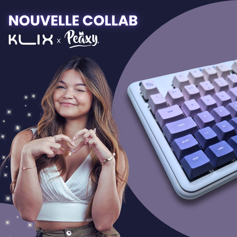 Après <a href="/Weesiie/">GL Weesie ☀️</a>, c'est au tour de <a href="/PeaxyTV/">Peaxy ❀˖°</a> de nous rejoindre dans la #KlixFamily afin de démocratiser le monde des Keycaps Personnalisés ! On est ravi de pouvoir travailler avec elle et on vous réserve plein de surprises.
 
PS : Promis on est pas des ultras <a href="/Galions_/">Galions</a> 🙃!