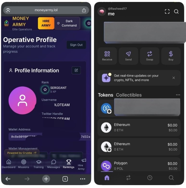 4y001a's tweet image. Join the MoneyArmy and start earning crypto for completing tasks. Use my referral code: "MANRR6CZ"

💰 Get rewarded in USDC &amp;amp; TIQ tokens
🎯 Complete raids, training &amp;amp; missions
⚡ Elite blockchain productivity platform

moneyarmy.lol/?ref=MANRR6CZ

#MoneyArmy #CryptoEarnings #Web3