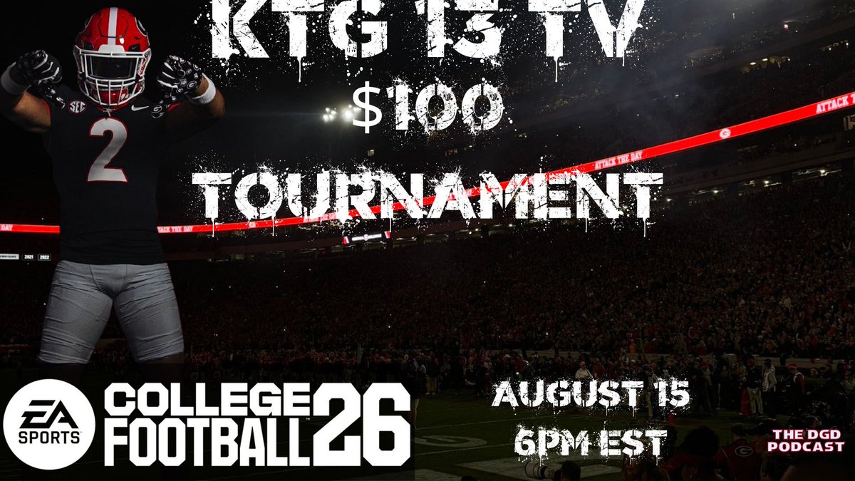 dgdpodcast's tweet photo. 🎮💰 $100 TOURNAMENT ALERT 💰🎮
Think you’ve got what it takes in EA College Football 26?

📺 Hosted by KTG 13 TV
🏆 $100 Prize Pool
📅 August 15
🕕 6 PM EST
🎙️ Powered by The DGD Podcast

TO ENTER:
You must be following at least one of the following:
🔴 The DGD Podcast on YouTube (https://t.co/Vxm8meKyFY)
🟣 KTG13 on Twitch (https://t.co/p7fFrTXii5)
🔵 KTG13TV on Facebook (https://t.co/sejoDAqFdC)

Bring the heat. Claim the crown.
Tag your rivals & get ready 🔥👇
#CFB26 #KTGTournament #DGD #CollegeFootball26 #GamingCommunity