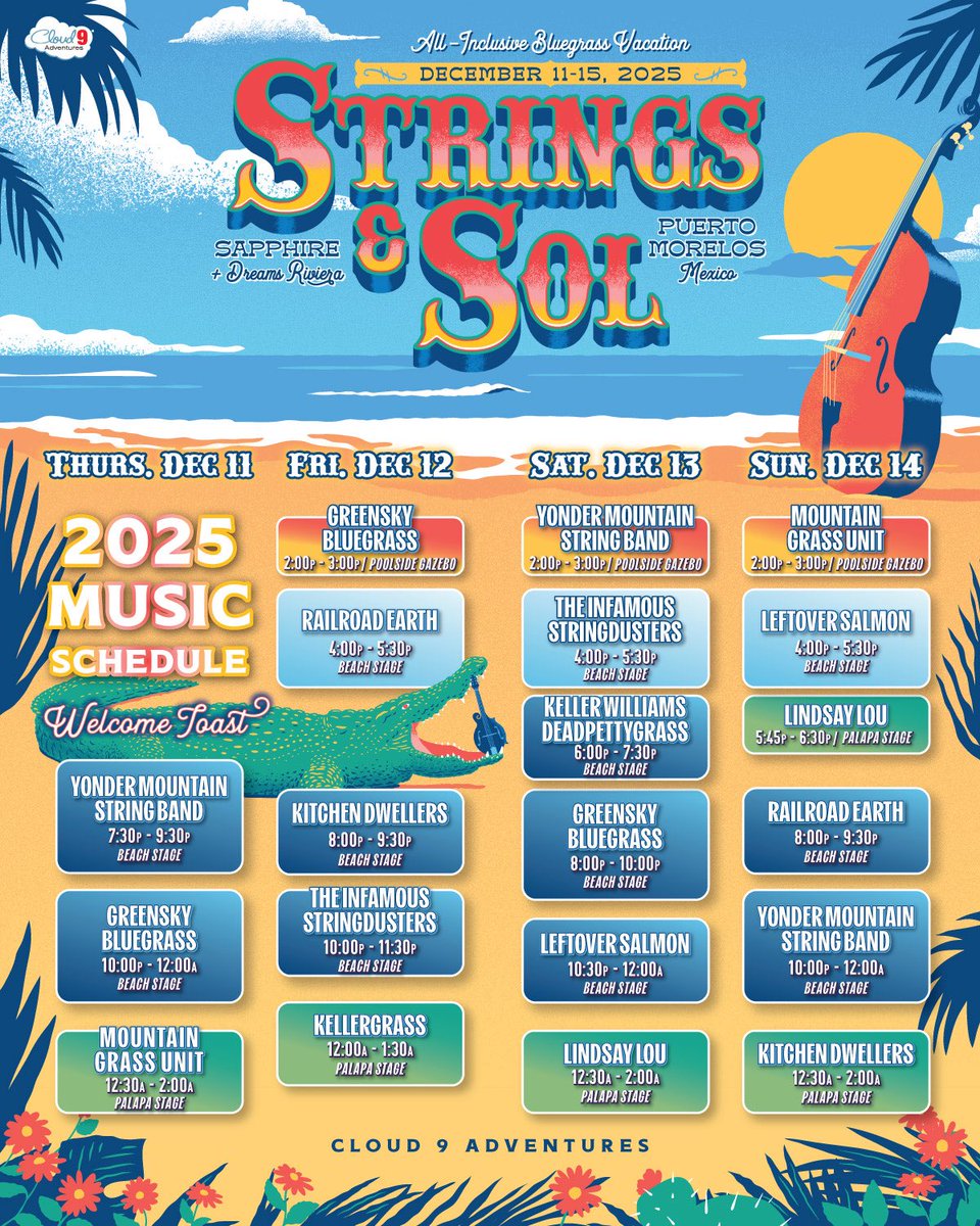 Leftover Salmon (@leftoversalmon) on Twitter photo 🍹 From afternoon sets by the pool to music under the stars… there’s something for everyone at <a href="/StringsandSol/">Strings & Sol</a>. Rooms are 95% sold out - book your spot now and join us in paradise this December 🌴 🍹 From afternoon sets by the pool to music under the stars… there’s something for everyone at <a href="/StringsandSol/">Strings & Sol</a>. Rooms are 95% sold out - book your spot now and join us in paradise this December 🌴