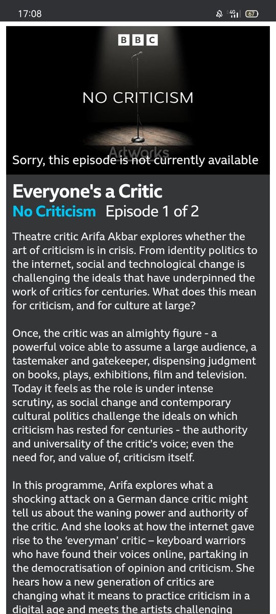 Arifa (@arifa_akbar) on Twitter photo Incredibly proud to be presenting this 2-part doc <a href="/BBCRadio4/">BBC Radio 4</a> on arts criticism. Labour of love featuring some amazing voices including <a href="/MeeraSyal/">MeeraSyal💙</a> <a href="/BernardineEvari/">Bernardine Evaristo</a> AO Scott, Michael Billington <a href="/anitathetweeter/">Anita Singh</a> <a href="/j_amesmarriott/">James Marriott</a> & heaps more, Tues 12th & 19th Aug 4pm. Listen in! Incredibly proud to be presenting this 2-part doc <a href="/BBCRadio4/">BBC Radio 4</a> on arts criticism. Labour of love featuring some amazing voices including <a href="/MeeraSyal/">MeeraSyal💙</a> <a href="/BernardineEvari/">Bernardine Evaristo</a> AO Scott, Michael Billington <a href="/anitathetweeter/">Anita Singh</a> <a href="/j_amesmarriott/">James Marriott</a> & heaps more, Tues 12th & 19th Aug 4pm. Listen in!