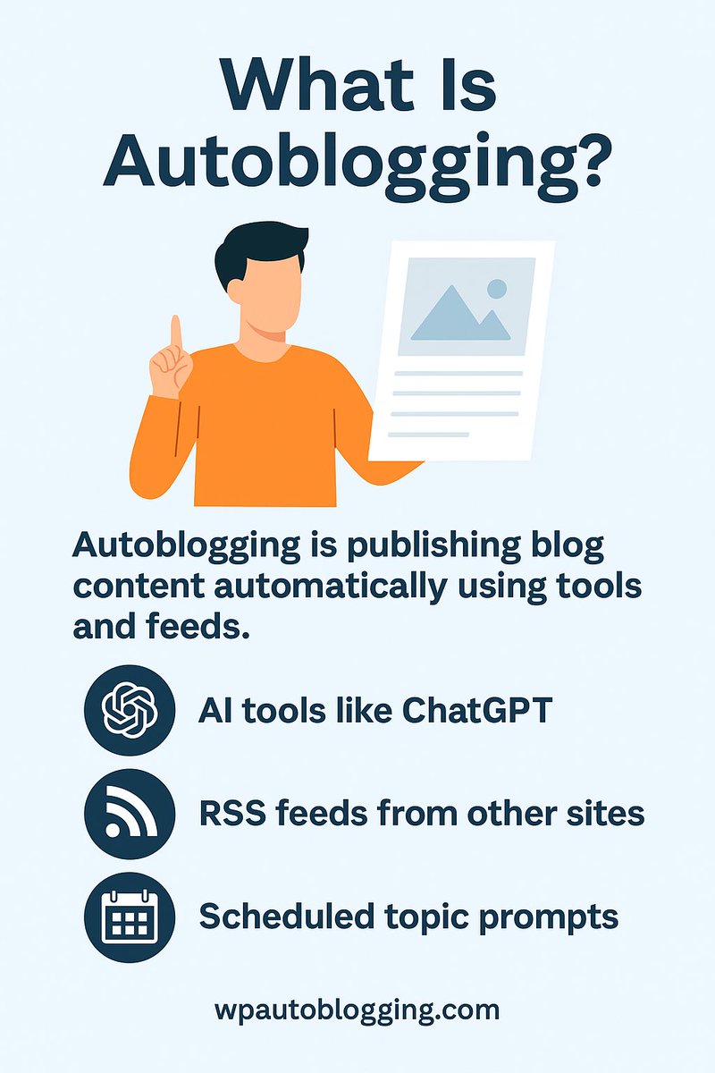 JustDreamItMedi's tweet image. 🧠 What is autoblogging Today?
It’s blogging powered by AI &amp; automation.
Perfect for solopreneurs, niche bloggers, and content marketers.
👇 Full breakdown here: wpautoblogging.com/what-is-autobl…
#AIContent #Autoblogging #BlogAutomation