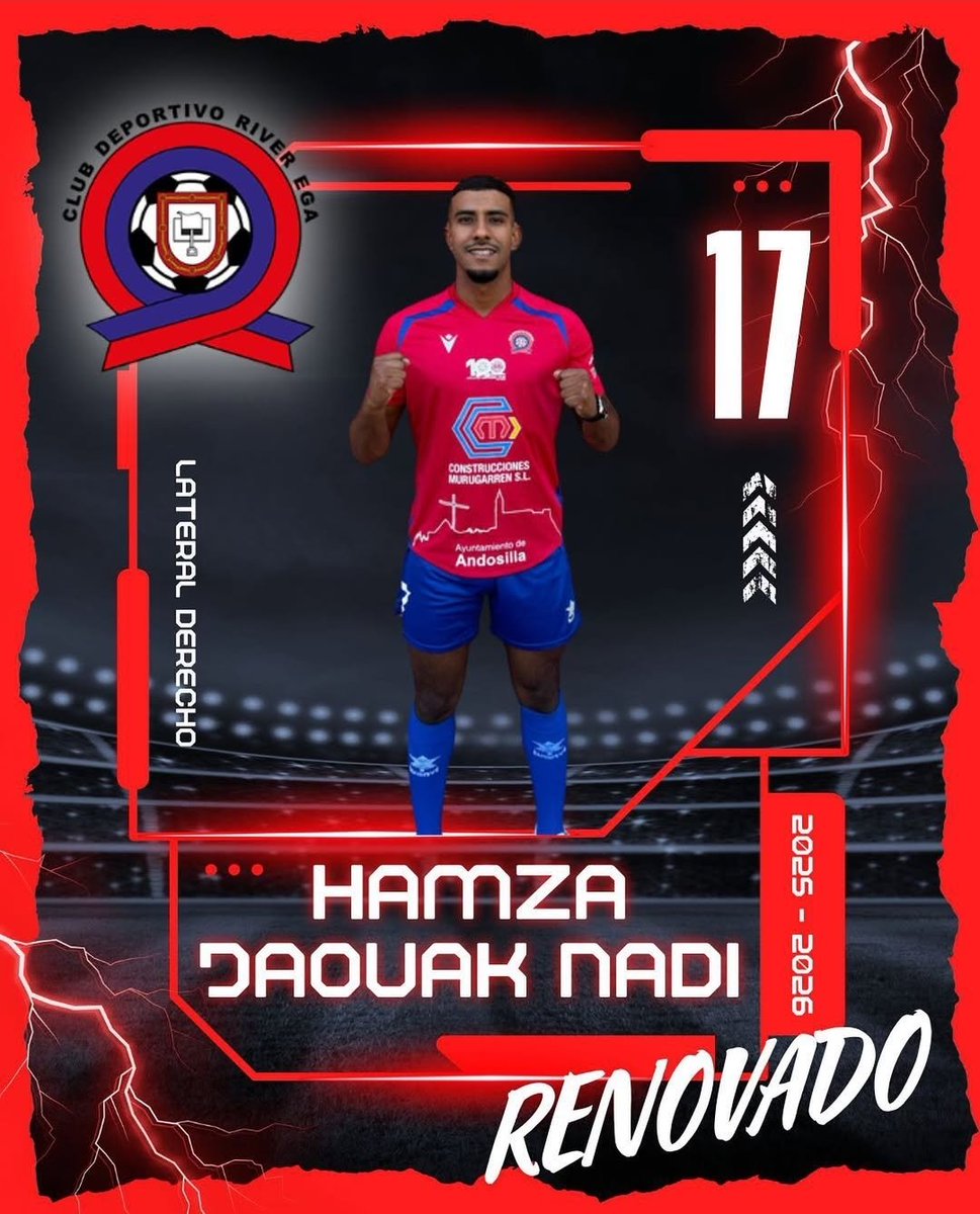 OFICIAL:
✅ PULMÓN Y ENTREGA.
🫡 La gacela de Marruecos renueva una temporada más con el <a href="/CDRiverEga1925/">@CDRiverEga</a> y la afición continuará disfrutando de sus carreras tanto por banda izquierda cómo por la derecha.
✍️ Gracias Hamza.