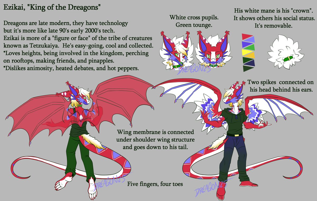 DreagonArtz's tweet photo. Finally updated Ezikai's ref sheet. I didn't have the thought to do this until after artfight, oops. XD Well, he's ready for next year.
#dreagonartz #oc #reddragon #anthro #furry #scaile #refsheet #ocdesign #artfight https://t.co/ITkAo3ND0Q