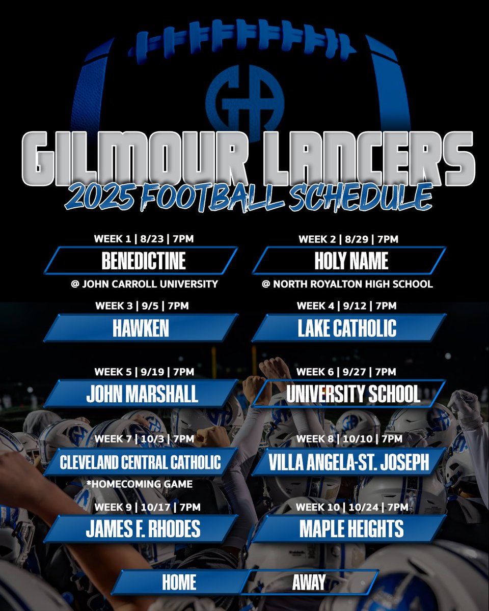 Lancer Football is BACK ‼️

Gilmour begins their regular season campaign on Saturday, August 23rd as they battle Benedictine at John Carroll University. 

Make sure to tune in for all the action this season! 

#GoGA

Graphic: Nick Iliano '25 
📸: Brendan Hearns '26