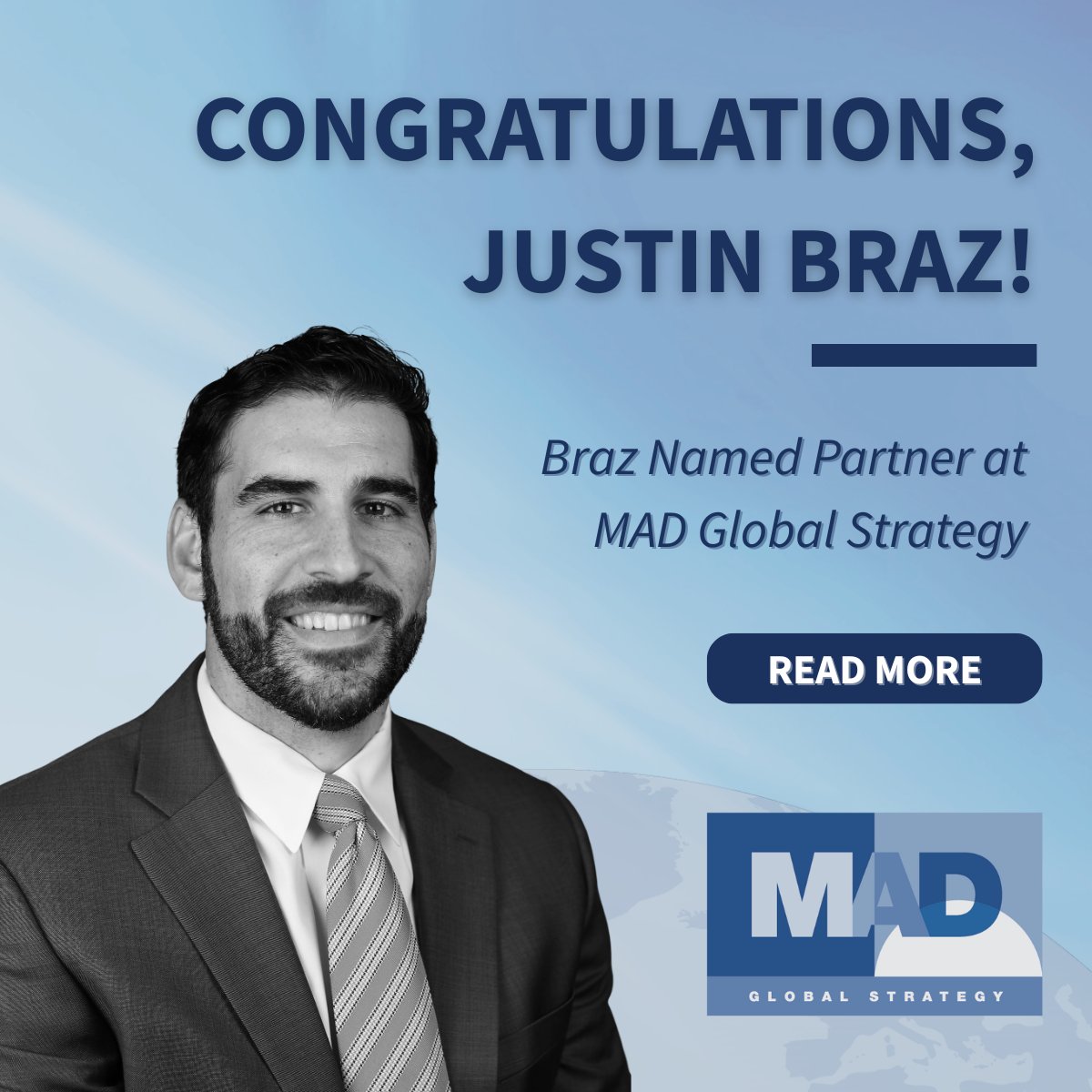 We’re thrilled to announce <a href="/JustinBraz/">Justin Braz</a>, who leads our Trenton lobbying operation, has been promoted to Partner at MAD Global.

Please join us in congratulating Justin on this well-deserved recognition and learn more about his leadership here: bit.ly/458cihC