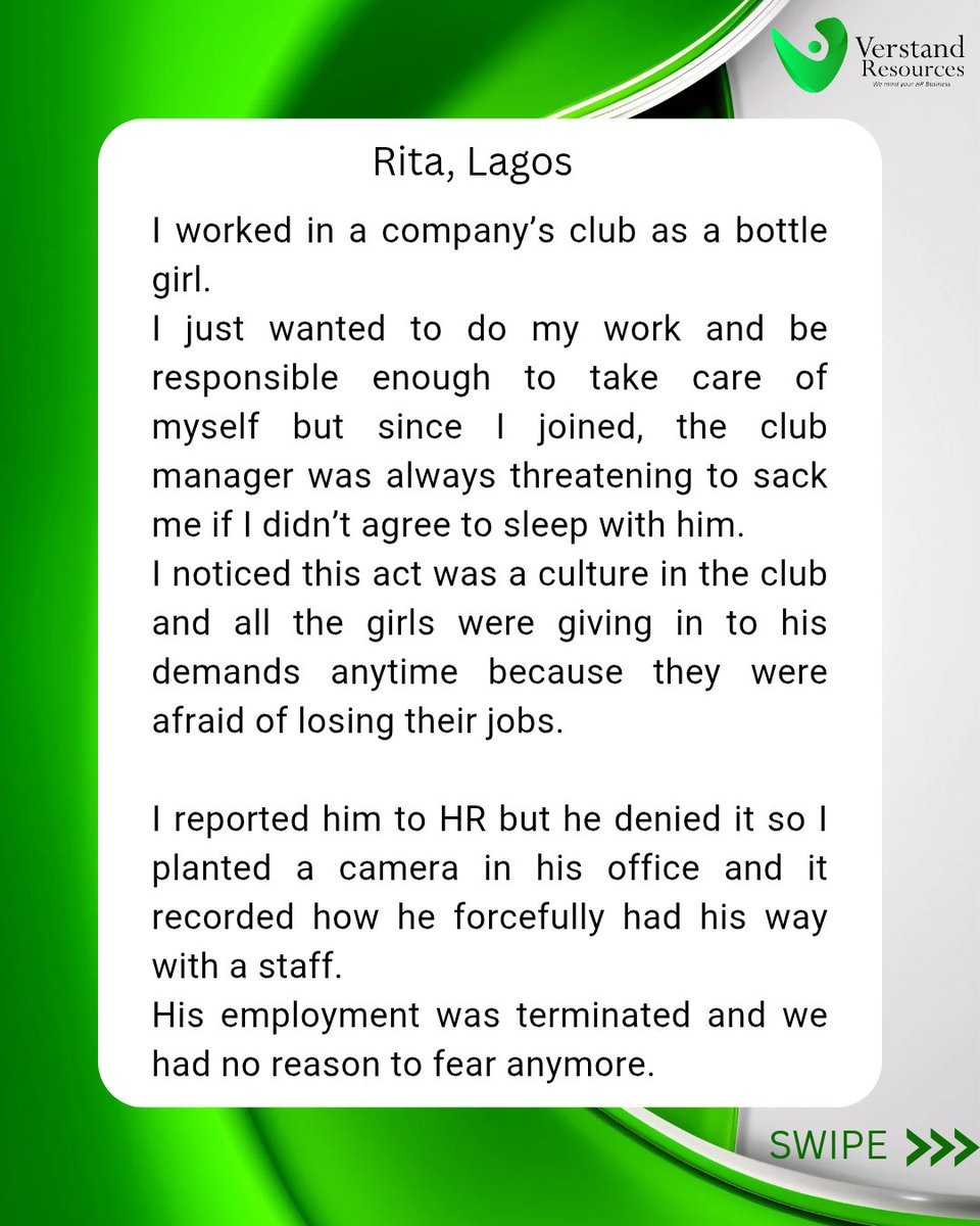 verstandresourc's tweet image. Do you feel sexually harassed at work?

Speak up, Report to HR, Gather Evidence.

If these methods fail, Lawyer up!

You don’t have to stay and keep being a victim. You also have a choice of resigning!

#sexualharrassment #workplace #midweekthoughts #verstandresources