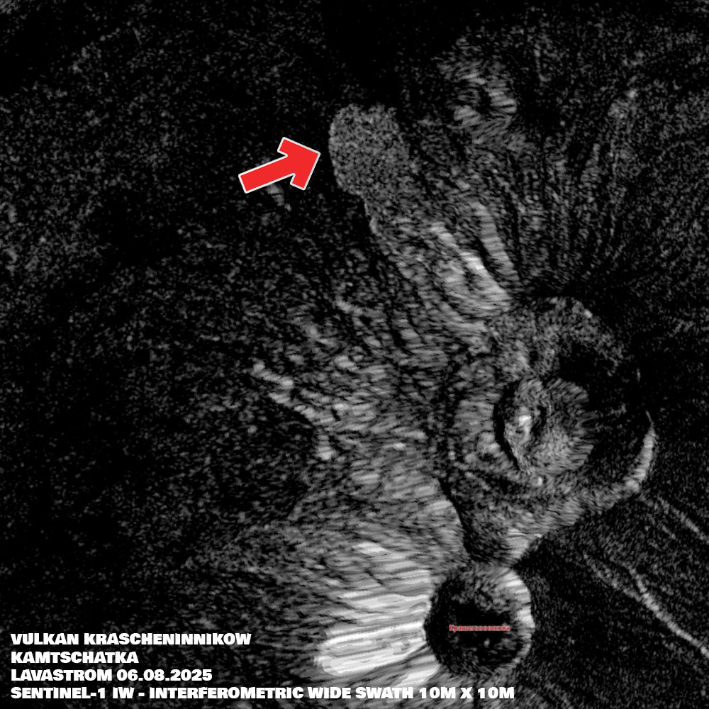 Vulkan Krascheninnikow - Kamtschatka - Lavastrom 06.08.2025 - Sentinel 1 - IW - Interferometric Wide Swath 10m x 10m