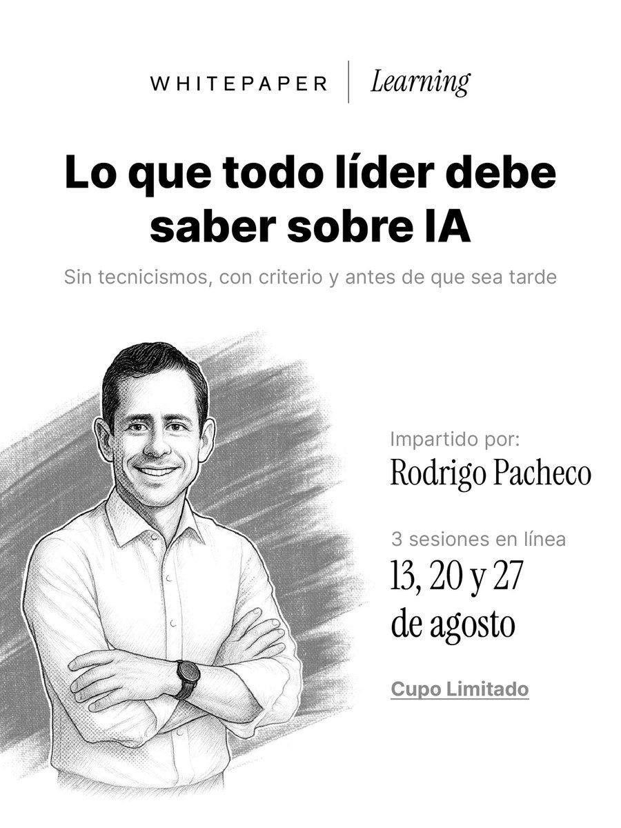 Whitepaper (@whitepapermx) on Twitter photo Un programa que explica la IA generativa, cómo funciona su estructura y cómo empresas en México ya la están incorporando. <a href="/Rodpac/">Rodrigo Pacheco</a> conecta tecnología, economía y geopolítica para que no solo entiendas la conversación… la lideres.
Separa tu lugar: lnkd.in/ePcssBnV Un programa que explica la IA generativa, cómo funciona su estructura y cómo empresas en México ya la están incorporando. <a href="/Rodpac/">Rodrigo Pacheco</a> conecta tecnología, economía y geopolítica para que no solo entiendas la conversación… la lideres.
Separa tu lugar: lnkd.in/ePcssBnV