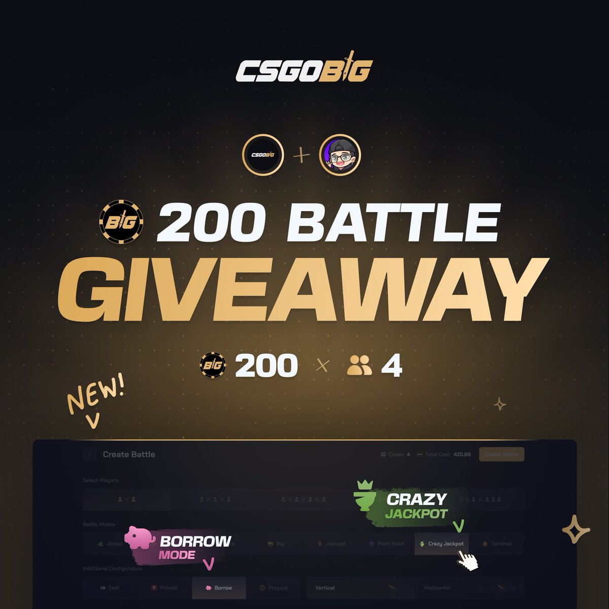 kevinonkick (@kevinonkick) on Twitter photo 🔥200 Coin Battle Giveaway (4 winners)🔥
Running <a href="/csgobig/">CSGOBig.com</a> 's new game modes Borrow and Crazy jackpot 🔥
🎉To join: 🎉
✅ Follow <a href="/kevinonkick/">kevinonkick</a> and <a href="/csgobig/">CSGOBig.com</a>
✅ RT and tag a friend!
✅ Rolling in 7 days <3 🔥200 Coin Battle Giveaway (4 winners)🔥
Running <a href="/csgobig/">CSGOBig.com</a> 's new game modes Borrow and Crazy jackpot 🔥
🎉To join: 🎉
✅ Follow <a href="/kevinonkick/">kevinonkick</a> and <a href="/csgobig/">CSGOBig.com</a>
✅ RT and tag a friend!
✅ Rolling in 7 days <3