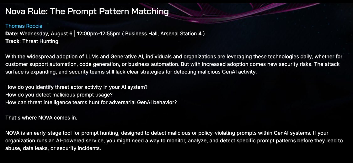 📝 BlackHat Day 5

I am presenting today at the Arsenal station at noon on how to secure your AI system with NOVA, and I will be releasing my MCP scanner! Come check out the demo!

This afternoon, I will be recording with <a href="/aisecpod/">AI Security Podcast</a> ✌️

Busy day ahead! 🤓