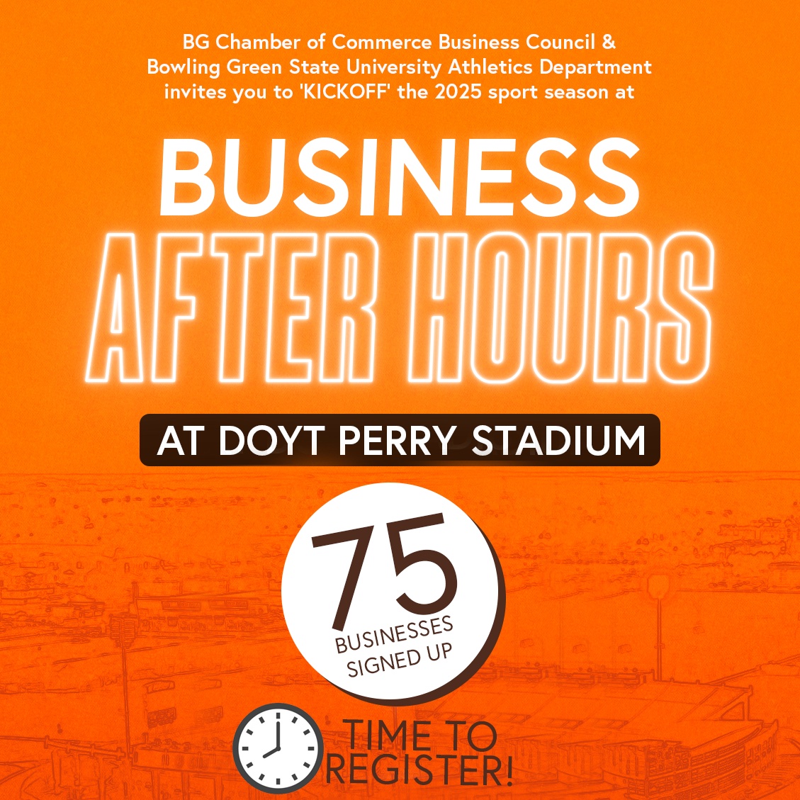 BGSU Athletics (@bgsu_athletics) on Twitter photo BGSU Hosts BG Chamber of Commerce Business Council (<a href="/chamber_bg/">BG Chamber</a>) on Aug. 14 at Doyt Perry Stadium ๐๏ธ
๐ฐ ยป tinyurl.com/2xrbxeqp BGSU Hosts BG Chamber of Commerce Business Council (<a href="/chamber_bg/">BG Chamber</a>) on Aug. 14 at Doyt Perry Stadium ๐๏ธ
๐ฐ ยป tinyurl.com/2xrbxeqp