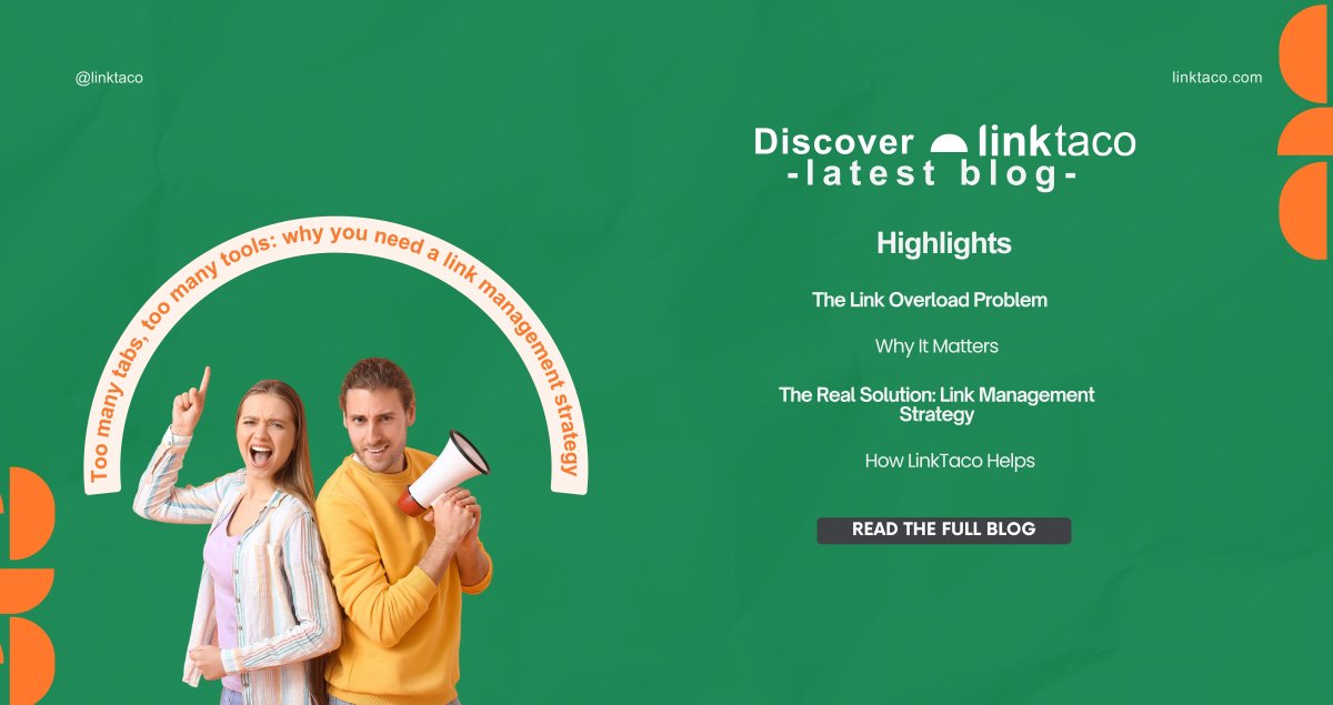 Our latest blog dives into:
 🧠 Why scattered links are killing your productivity
 🧩 What a real link management strategy looks like
 ⚡ How to organize and optimize your links with LinkTaco
Read the full blog here: linktaco.com/blog/too-many-…