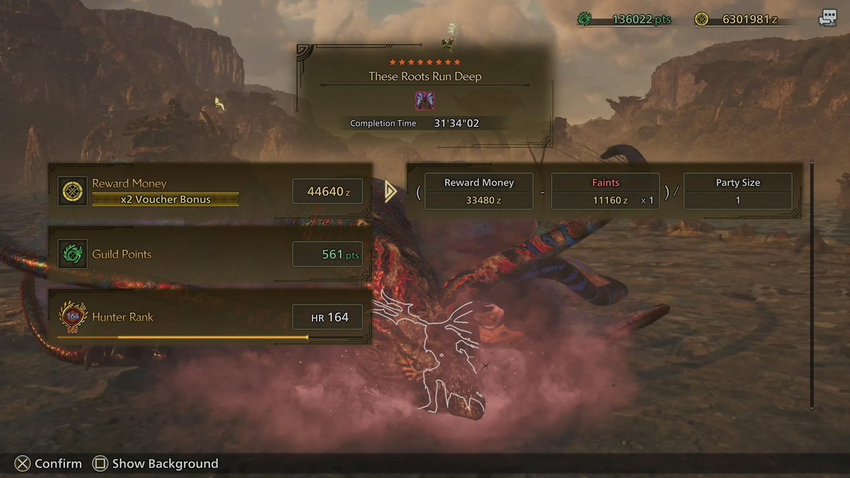 Changingman72's tweet image. Shaved 6:30 off my time and only carted once.  Still got bullied by its bodychecks 🤷🏻🫠 #ATUthDuna #MHWilds #MonsterHunterWilds