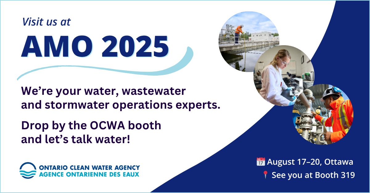 OCWAnews's tweet image. The OCWA team is excited to see everyone at the upcoming @AMOPolicy Conference in Ottawa, Aug. 17-20. Let&apos;s talk water, wastewater and stormwater! You&apos;ll find us at booth 319.  
#TotalWaterSolutions #TrustedPartner #AMO2025