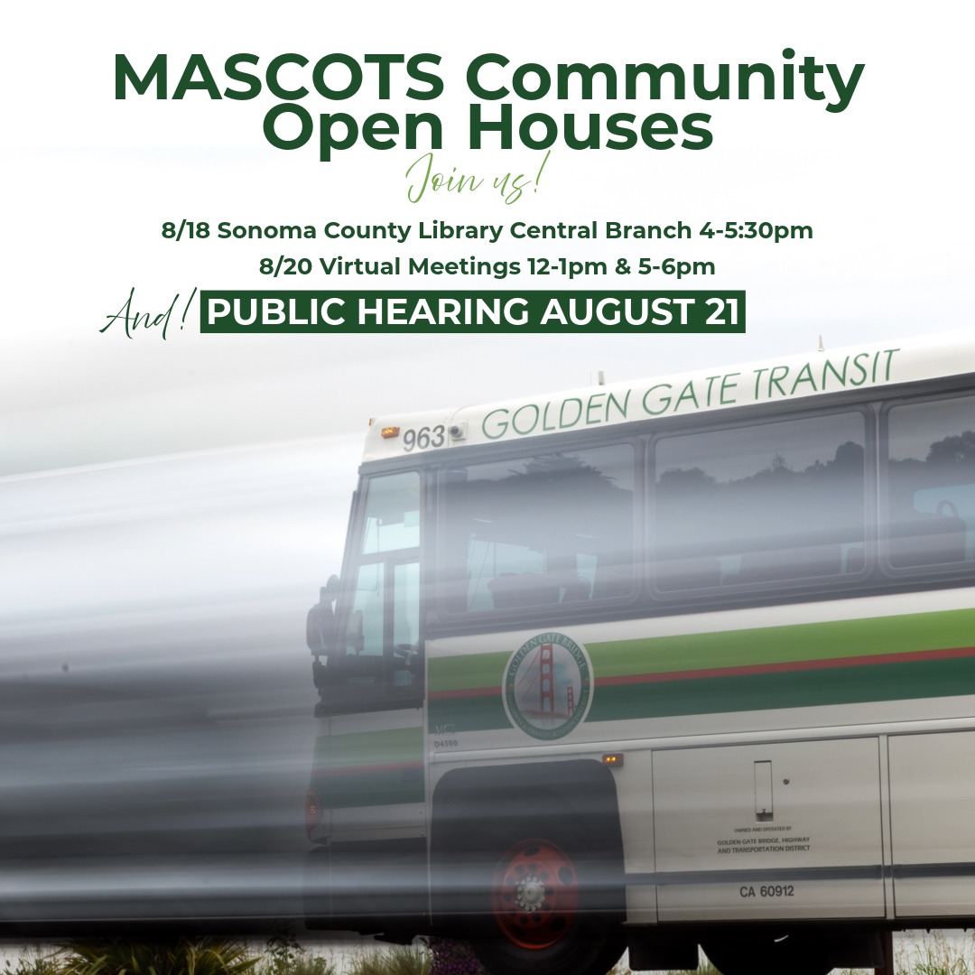 The Public Hearing (Proposed Changes to GGTransit Bus Routes as Identified in the MASCOTS Plan) is Thursday, August 21, 2025 at 9am.  For more information, or for notices and staff reports, visit: ow.ly/3uUG50WAQtG

#PublicHearing #MASCOTSPlan #GoldenGateTransit