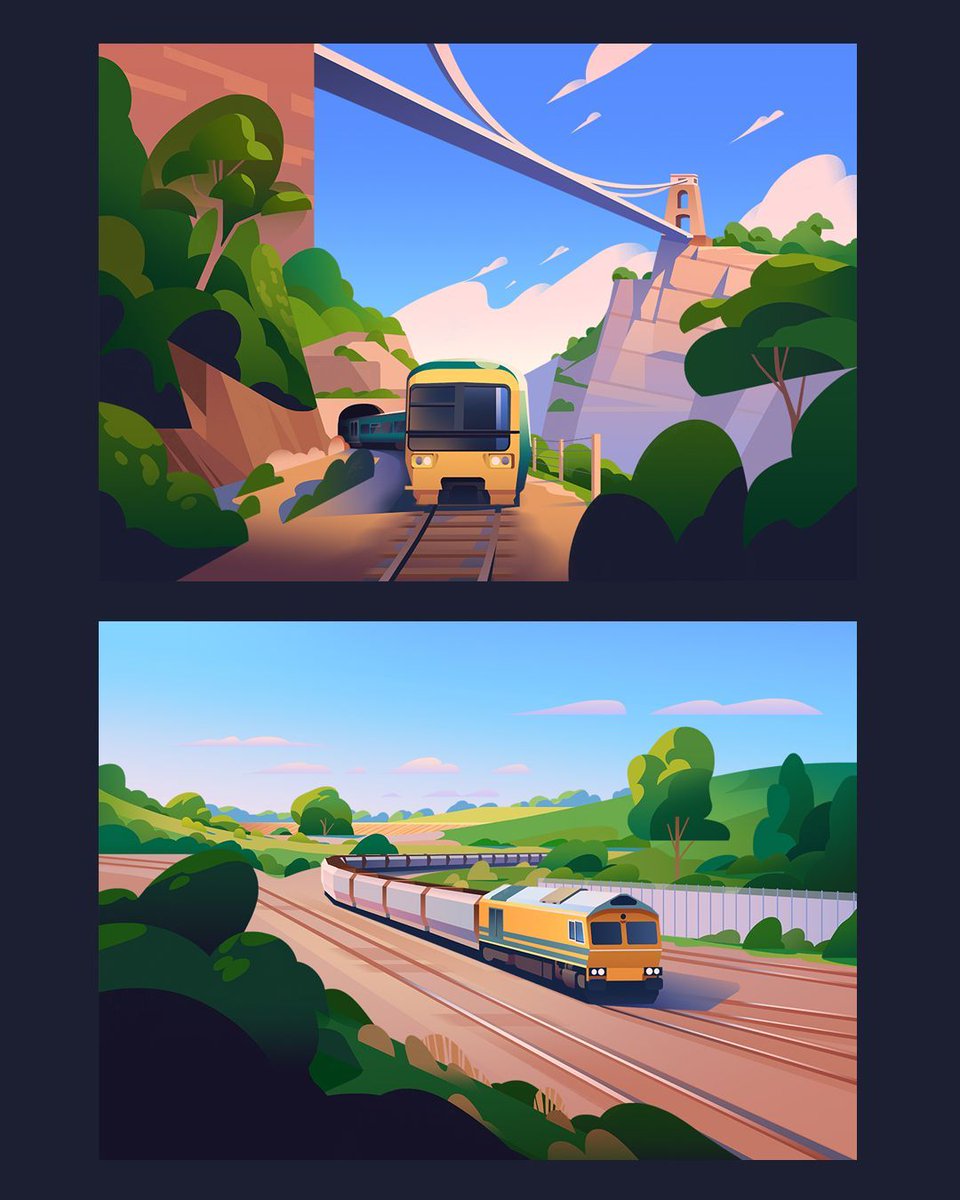 Mark Boardman had huge fun working on a dream project; creating a suite of illustrations for Network Rail's Western region, showcasing their trains, infrastructure and the beautiful views along the railway line.

<a href="/MarkBoardmanArt/">Mark Boardman</a>
<a href="/networkrail/">Network Rail</a>