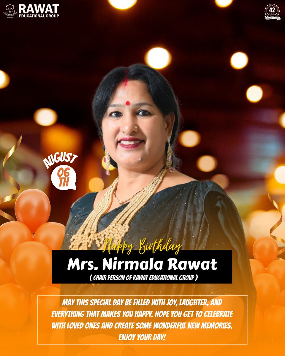 RawatCollege's tweet photo. Happy Birthday to the incredible woman behind our shared success — our Chairperson, Nirmala Rawat Ma’am. 🎂💐

.
.
#HappyBirthday #LeadershipWithVision #ChairpersonNirmalRawat #InspiringLeader #VisionaryLeadership #CelebratingExcellence
#RawatEducationalGroup
#RawatColleges https://t.co/P36yXySepk